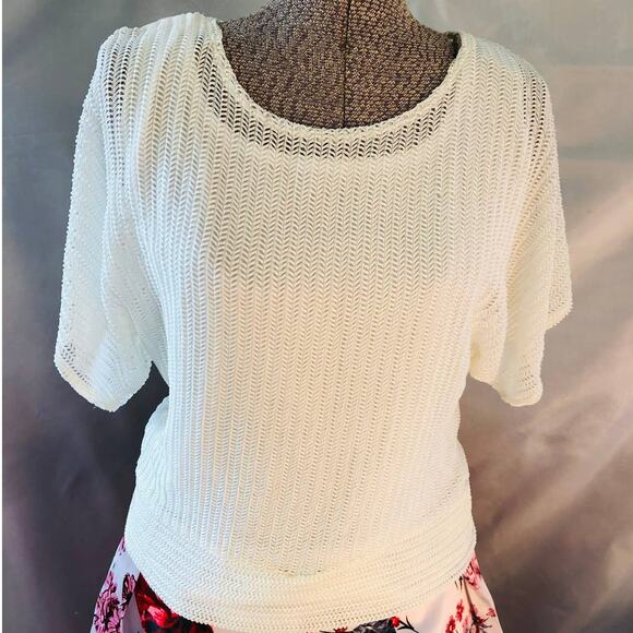 Susie In The City Womens Sz M White Chevron Open Mesh Knit ShortSleeve Lined Top - Picture 2 of 7